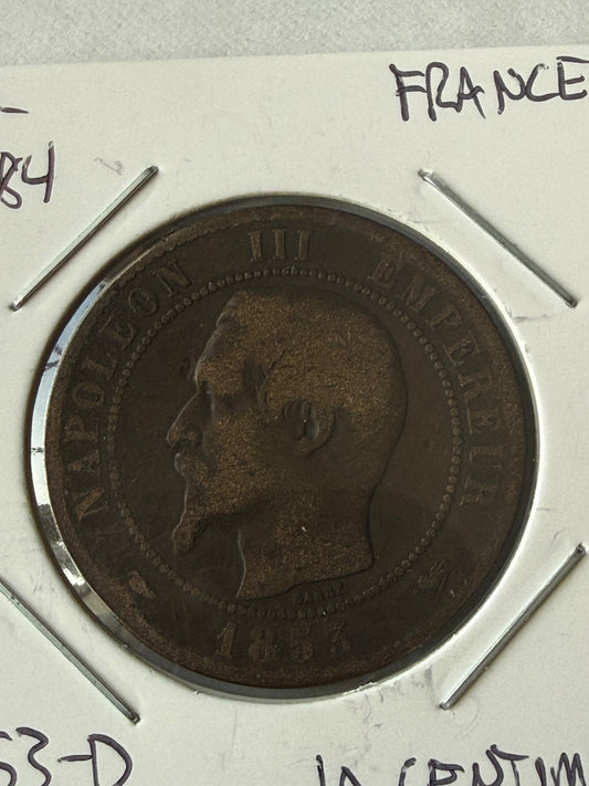 1853-D France 10 Centimes Coin — product photograph 2