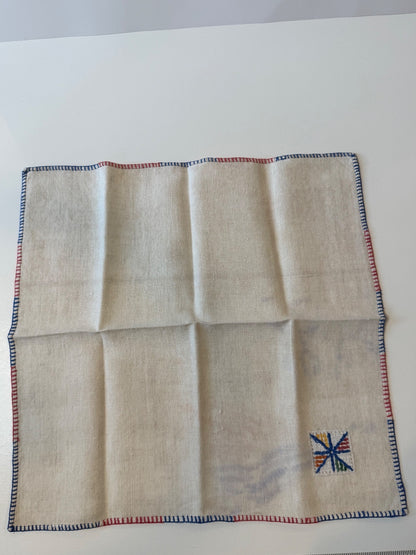 Vintage Linen Cocktail Napkins Set of 6 Embroidered Red Blue Stitching