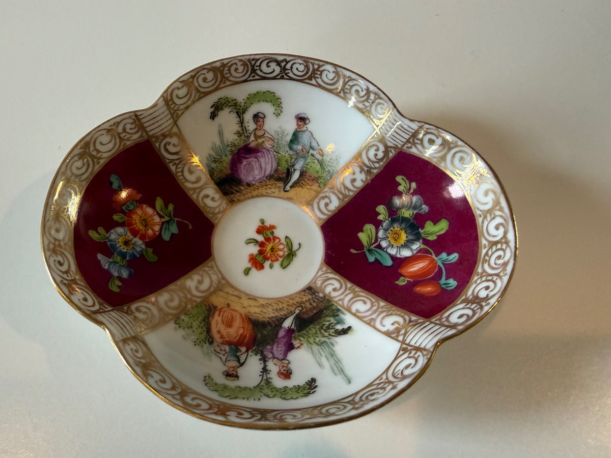 Vintage Dresden Porcelain Bowl – Magenta Courting Scenes — product photograph 1