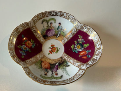 Vintage Dresden Porcelain Bowl – Magenta Courting Scenes — product photograph 1