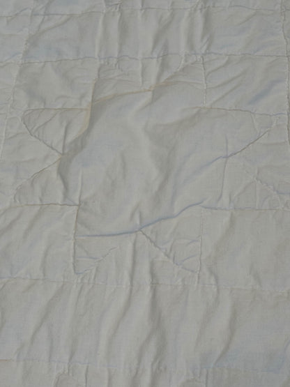 Vintage Handmade Crochet Applique Quilt Coverlet Ivory 79x72 Scalloped Edge