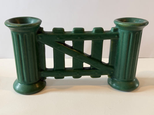 Antique Roseville Matte Green Gate Double Bud Vase — product photograph 1