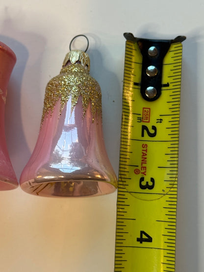 2 Vintage West Germany Pink Glass Bell Christmas Ornaments Glitter – alternate product view 6 of 13