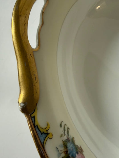 Noritake Vasona Handled Vegetable Serving Bowl Floral Gold Trim Japan 9.75”