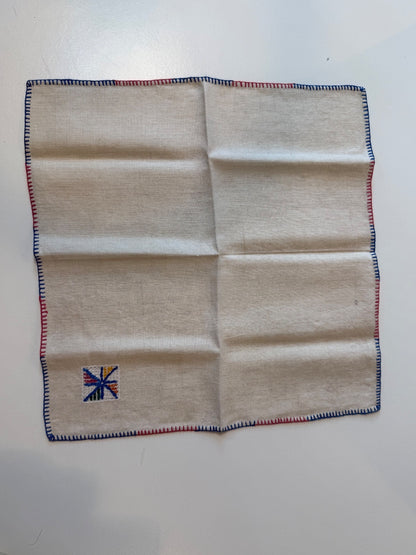 Vintage Linen Cocktail Napkins Set of 6 Embroidered Red Blue Stitching