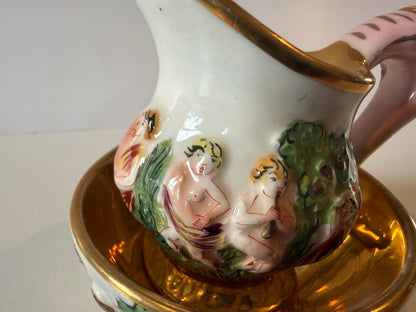 Italian Capodimonte-Style Mini Pitcher & Bowl – Putti & Gilt — product photograph 2