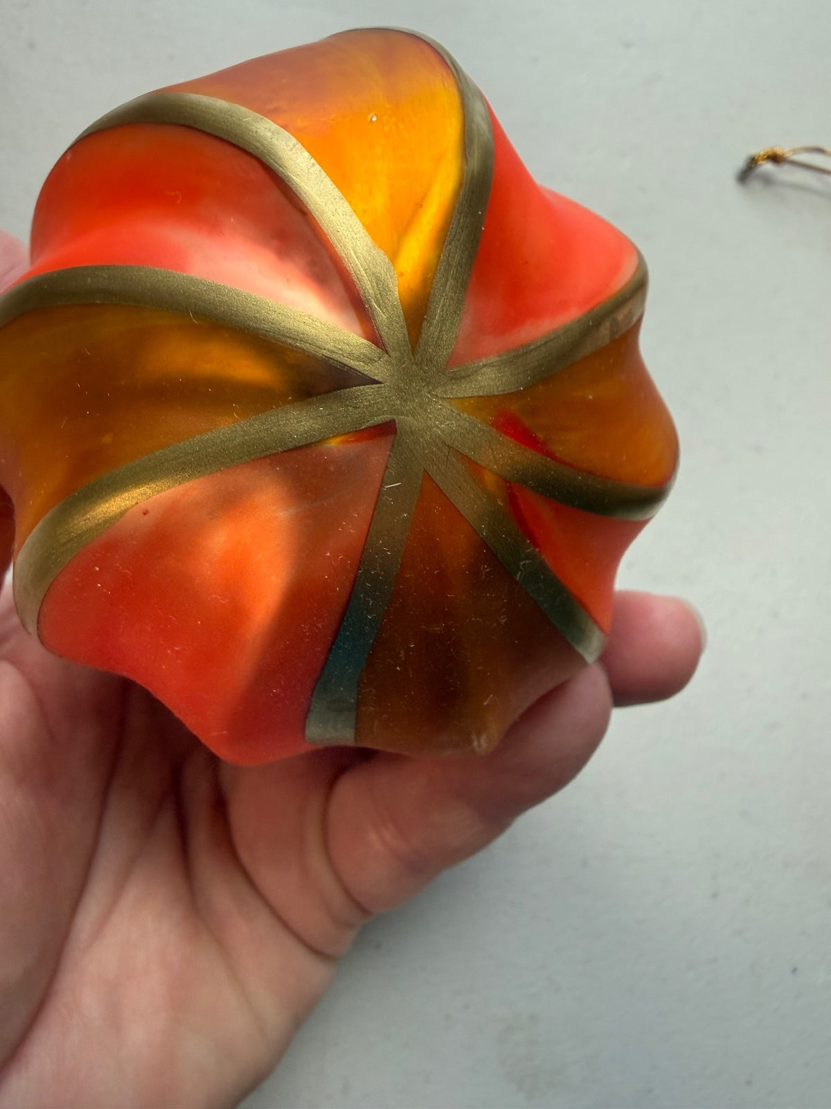 Vintage Germany Blown Glass Christmas Ornament Orange Gold Swirl 3.5”