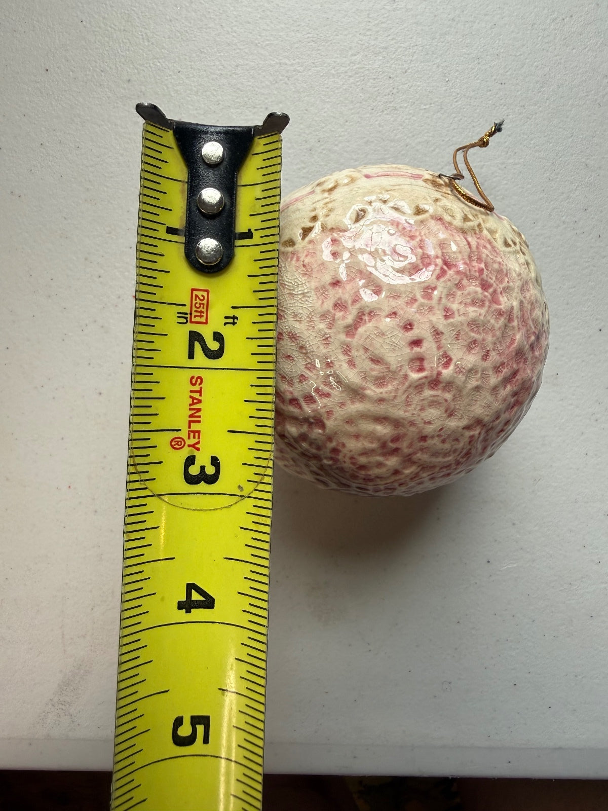 Vintage Ceramic Christmas Ornament Pink Floral Crackle Glaze 3.5” – alternate product view 6 of 6