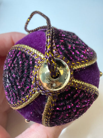 Vintage Purple Velvet Jeweled Christmas Ornament Gold Tassel 1960s MCM – alternate product view 6 of 6