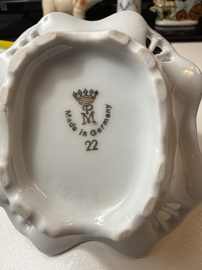 Vintage PM Martinroda Germany Porcelain Floral Basket Trinket Dish Gold – alternate product view 5 of 5