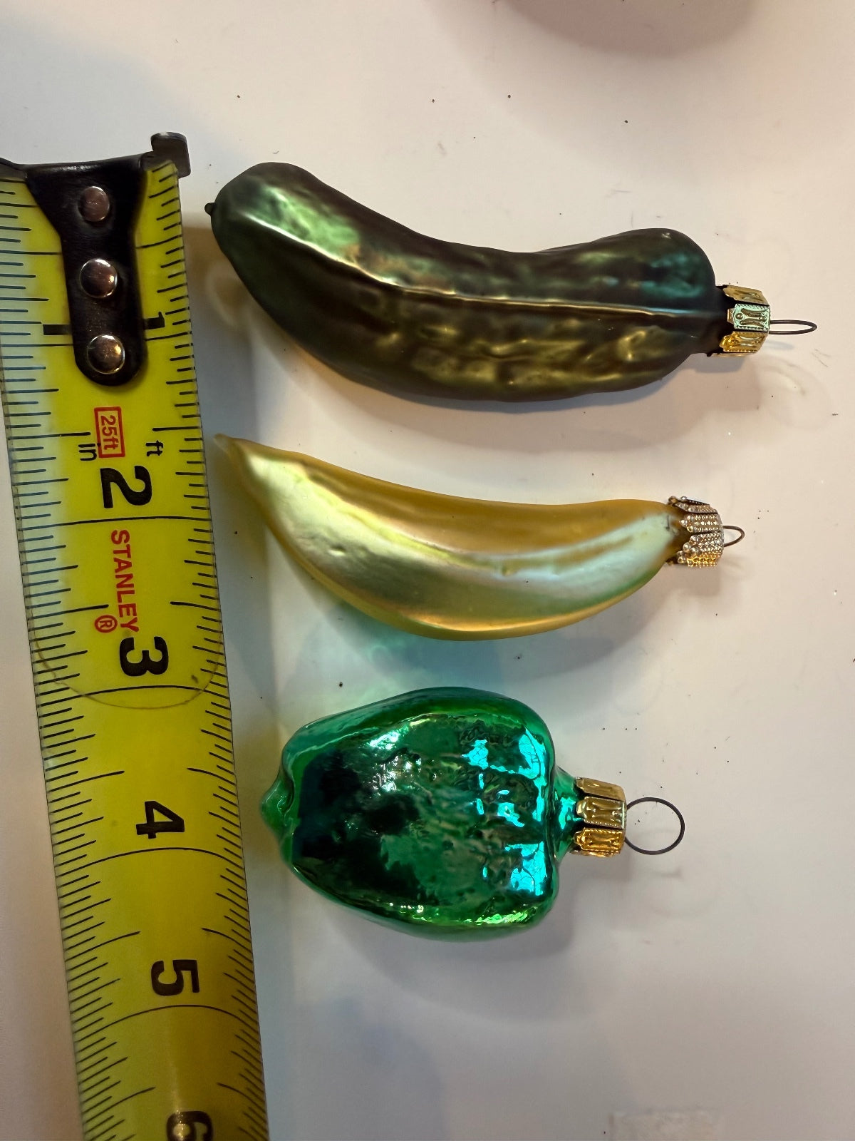 3 Vintage Germany Glass Vegetable Christmas Ornaments Banana Pickle Pepper – alternate product view 5 of 13