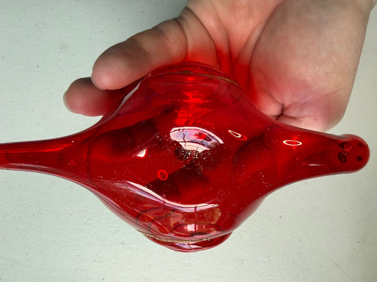Vintage Italy Blown Glass Snail Christmas Ornament Red Gold