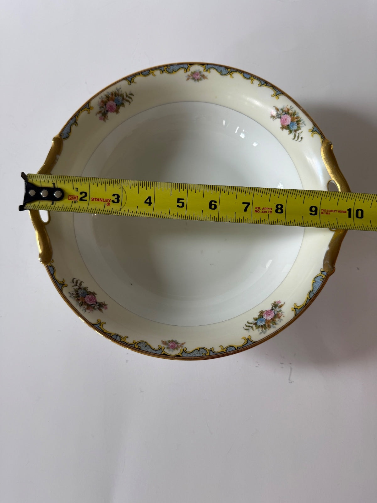 Noritake Vasona Handled Vegetable Serving Bowl Floral Gold Trim Japan 9.75”