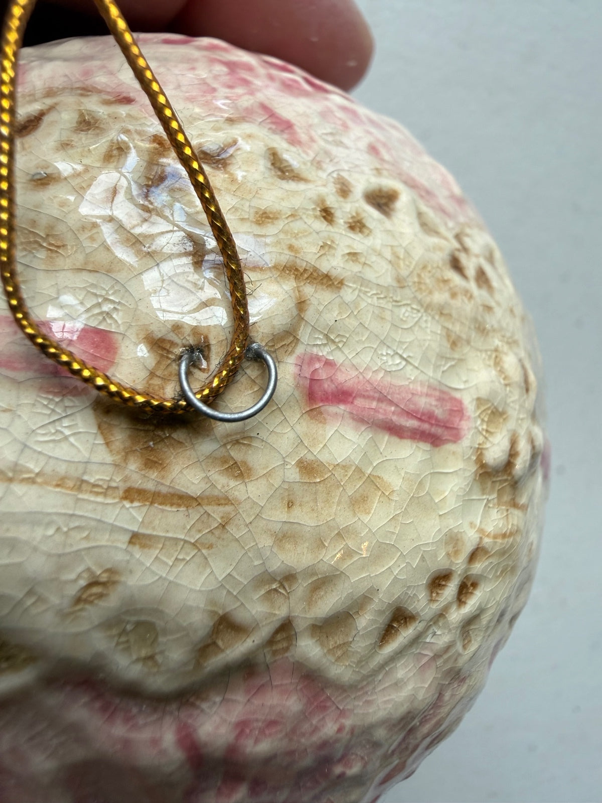 Vintage Ceramic Christmas Ornament Pink Floral Crackle Glaze 3.5” – alternate product view 5 of 6
