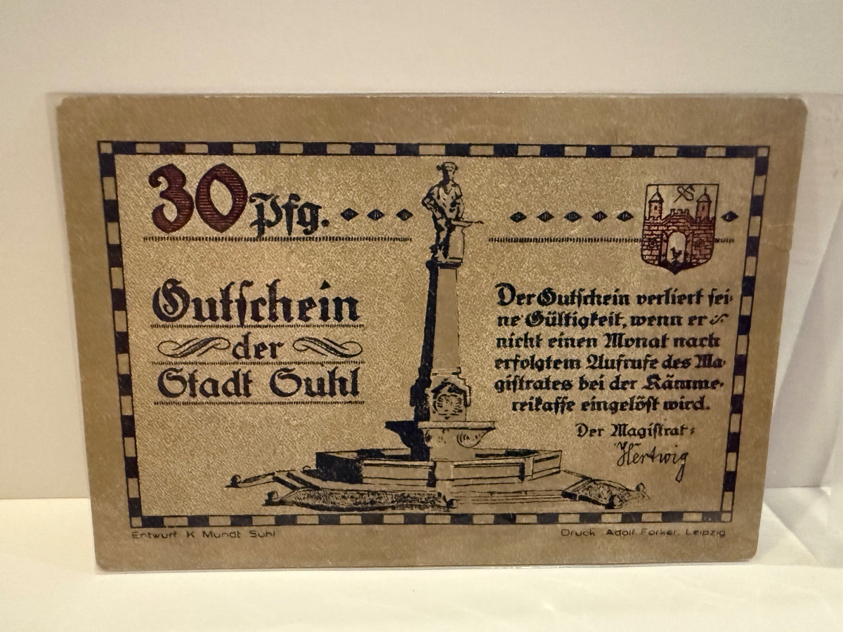 1920s Germany Suhl 30 Pfennig Notgeld Gutschein Historic Arms Theme - 149 – alternate product view 2 of 2