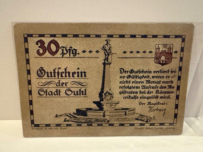 1920s Germany Suhl 30 Pfennig Notgeld Gutschein Historic Arms Theme - 149 – alternate product view 2 of 2