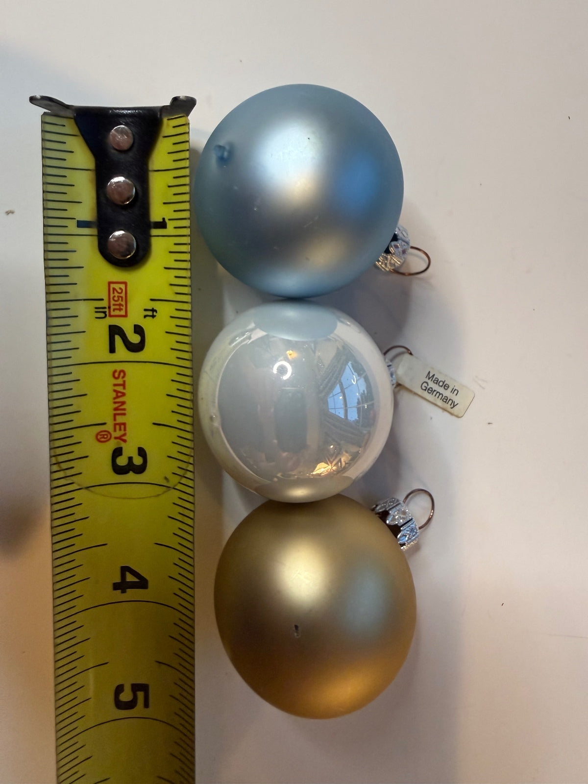 3 Vintage Germany Glass Christmas Ornaments Blue White Gold Balls – alternate product view 9 of 10
