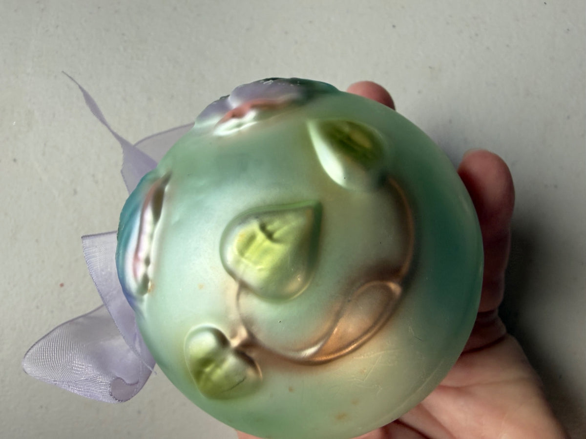 Vintage Krebs & Sohn Germany Glass Floral Christmas Ornament Green 4”