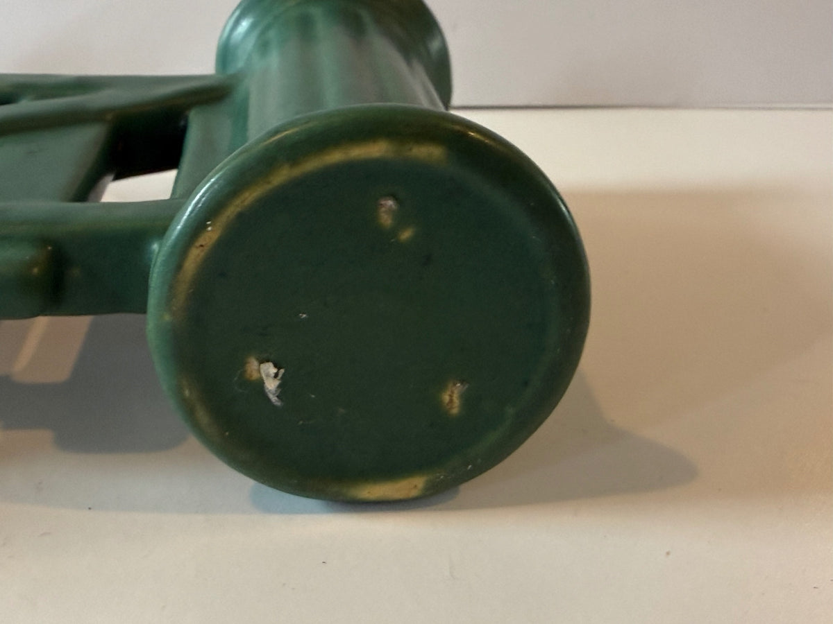 Antique Roseville Matte Green Gate Double Bud Vase — product photograph 11