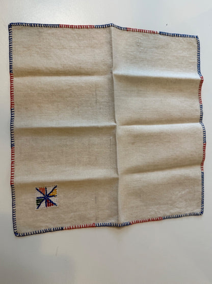 Vintage Linen Cocktail Napkins Set of 6 Embroidered Red Blue Stitching