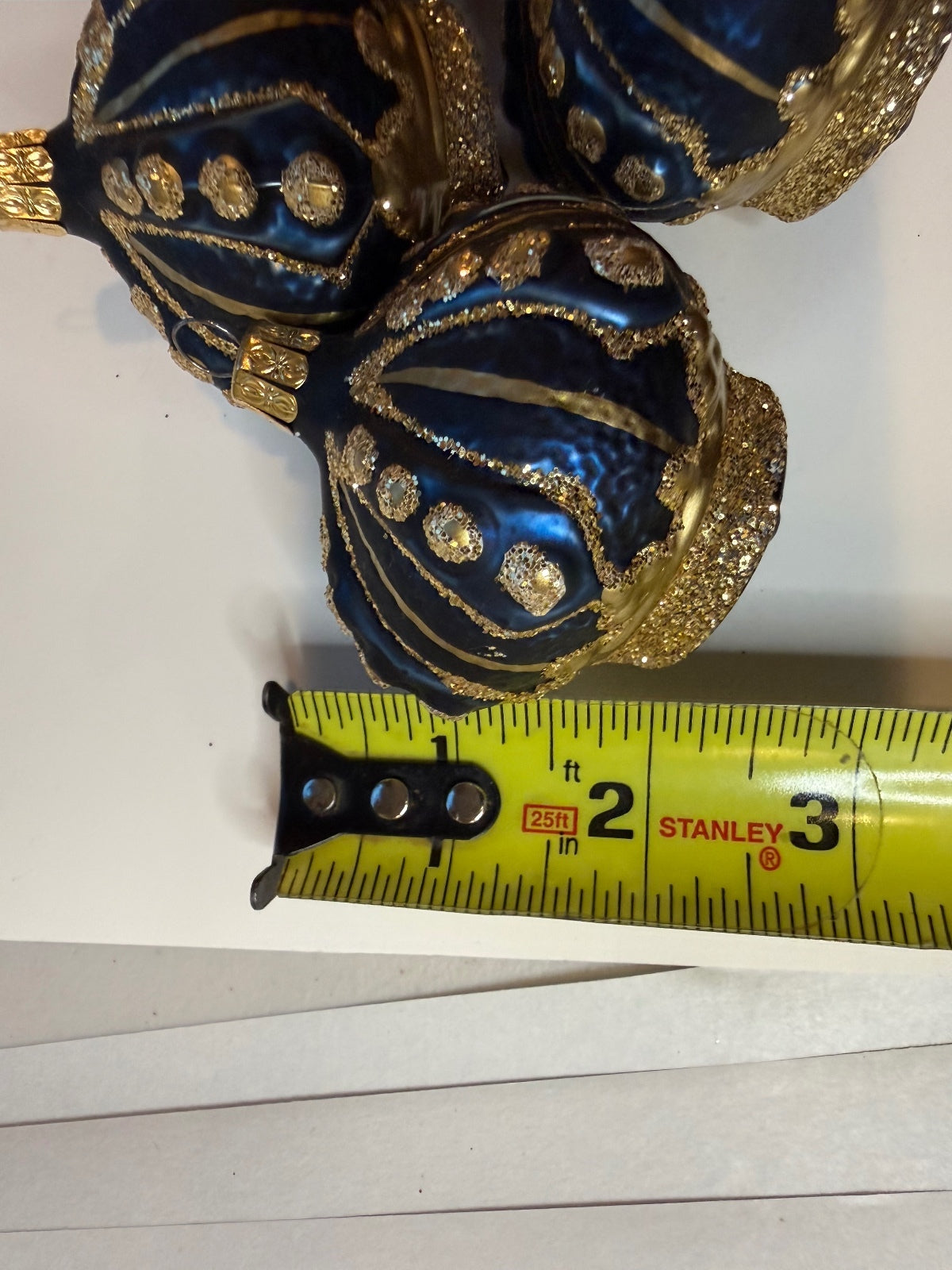 6 Vintage Blue Gold Glass Christmas Ornaments Glitter Molded Set – alternate product view 10 of 11