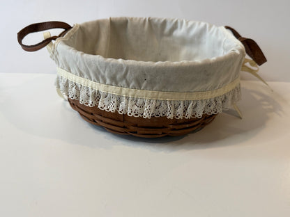 Vintage 1989 Longaberger Basket Dresden Ohio Leather Handles Lace Liner