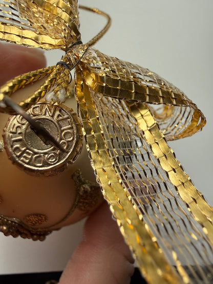 Vintage Dept 56 Poland Glass Egg Ornaments Pair Jeweled Gold Beaded Poinsettia – alternate product view 6 of 6