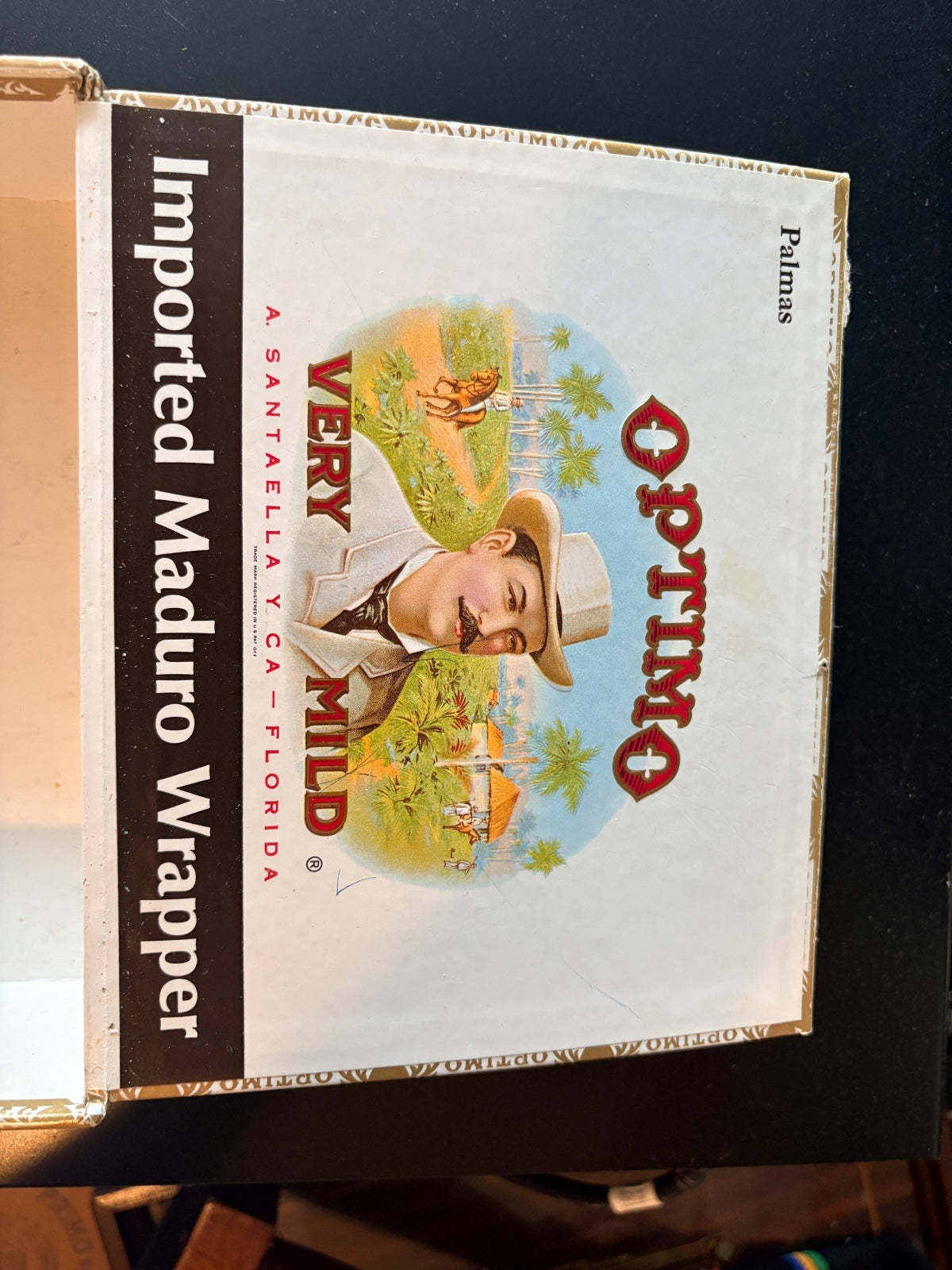 Vintage Optimo Palmas Very Mild 50 Cigar Cardboard Advertising Box Empty