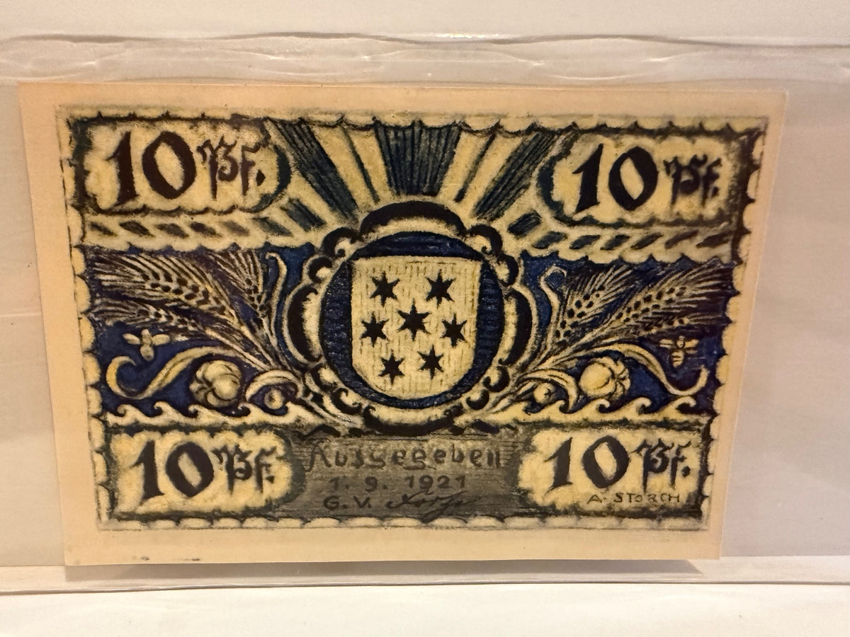 1921 Volksdorf Germany 10 Pfennig Notgeld Gemeinde Hamburg District - 105 – alternate product view 2 of 2