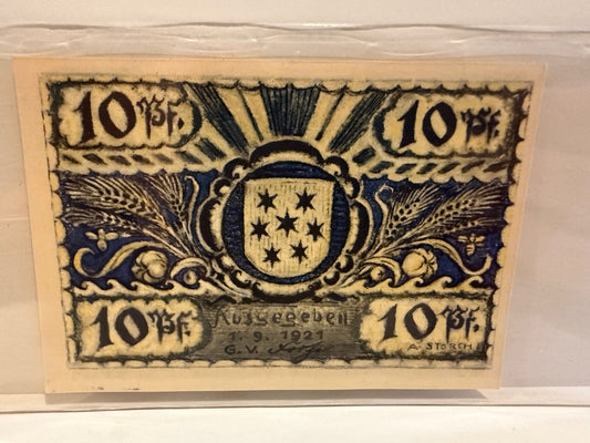 1921 Volksdorf Germany 10 Pfennig Notgeld Gemeinde Hamburg District - 105 – alternate product view 2 of 2