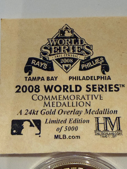 2008 Phillies Rays World Series Highland Mint 24K Gold Overlay Medallion /5000