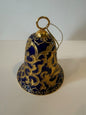 Vintage Blue Cloisonne Style Brass Bell Ornament Gold Enamel 3.5” Hanging