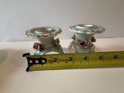 Vintage German Dresden-Style Rose Candlestick Holders Pair — product photograph 6