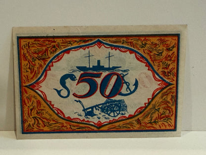 1921 Germany Bremerhaven 50 Pfennig Notgeld Maritime Fisherman Ships – alternate product view 2 of 2