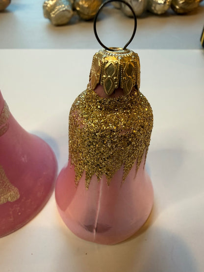 2 Vintage West Germany Pink Glass Bell Christmas Ornaments Glitter – alternate product view 11 of 13