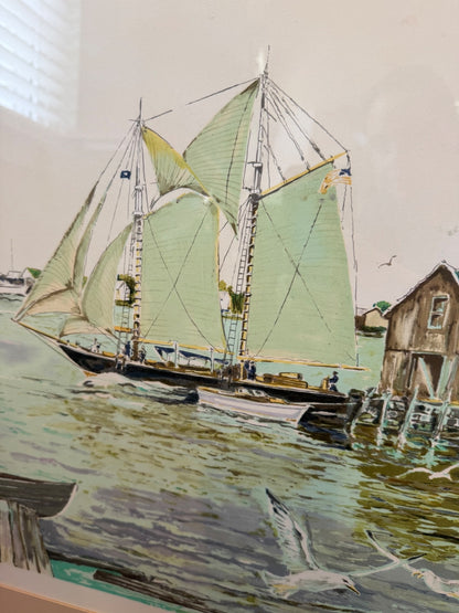 Vintage Signed Limited Edition Maritime Lithograph 69/325 Schooner Harbor COA – alternate product view 3 of 10