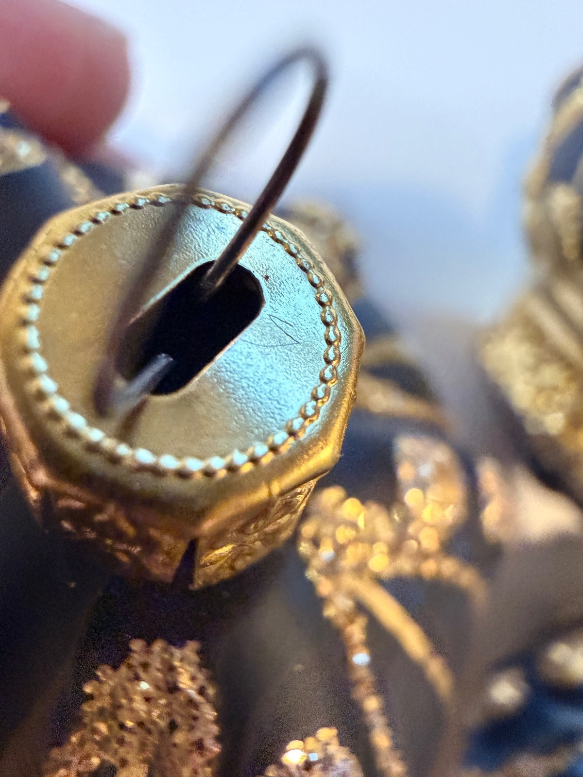 6 Vintage Blue Gold Glass Christmas Ornaments Glitter Molded Set – alternate product view 6 of 11