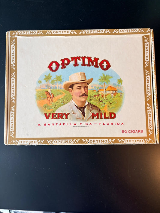 Vintage Optimo Palmas Very Mild 50 Cigar Cardboard Advertising Box Empty
