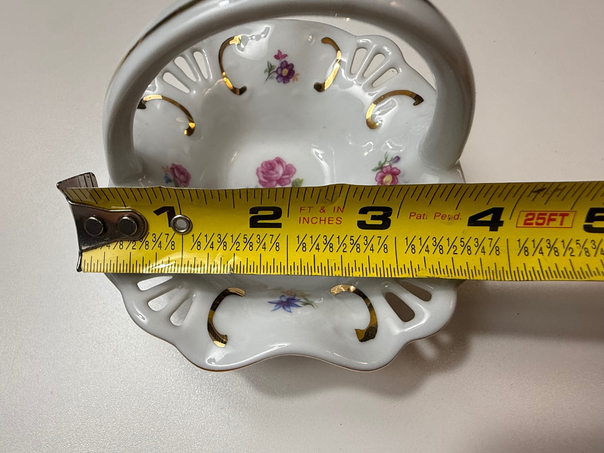 Vintage PM Martinroda Germany Porcelain Floral Basket Trinket Dish Gold – alternate product view 4 of 5