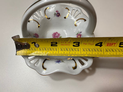 Vintage PM Martinroda Germany Porcelain Floral Basket Trinket Dish Gold – alternate product view 4 of 5