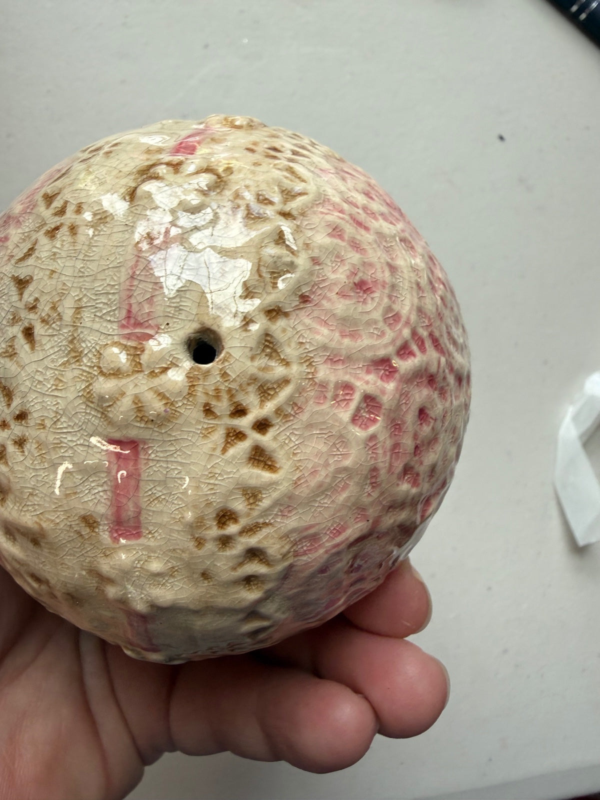 Vintage Ceramic Christmas Ornament Pink Floral Crackle Glaze 3.5” – alternate product view 3 of 6