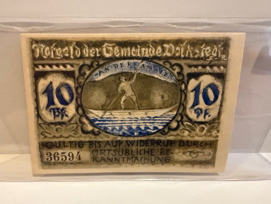 1921 Volksdorf Germany 10 Pfennig Notgeld Gemeinde Hamburg District - 105