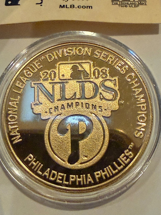 2008 Phillies NLDS Champions Highland Mint 24K Gold Overlay Medallion /5000