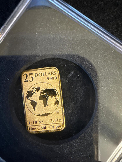 2019 Canada $25 Atlas 1/10 .9999 fine gold bar
