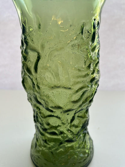 Vintage 1970 Glass Crinkle Vase E.O. Brody Emerald