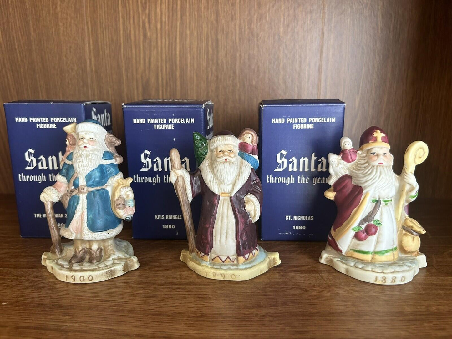 3 Santa Claus Through the Years Figures Figurine Porcelain Holiday Collectibles
