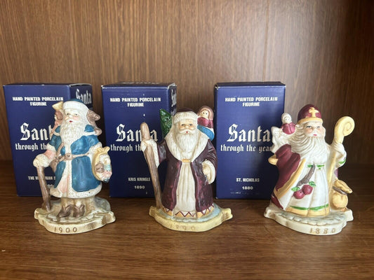 3 Santa Claus Through the Years Figures Figurine Porcelain Holiday Collectibles