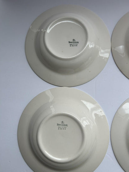 6 Homer Laughlin Piccadilly Rim Soup Bowls P531 Red Rim Gold Floral Center 1942
