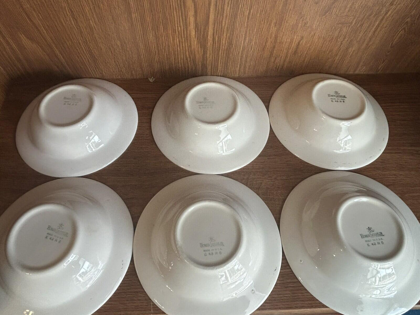 6 Homer Laughlin Piccadilly Dessert Fruit Bowls 5.5" red/gold rim floral Center