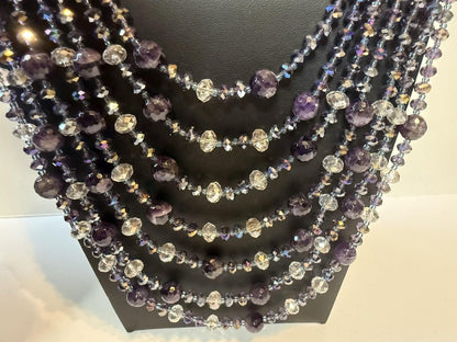 Signed NAKAMOL Thailand Amethyst Crystal Multi Strand Statement Necklace Boho